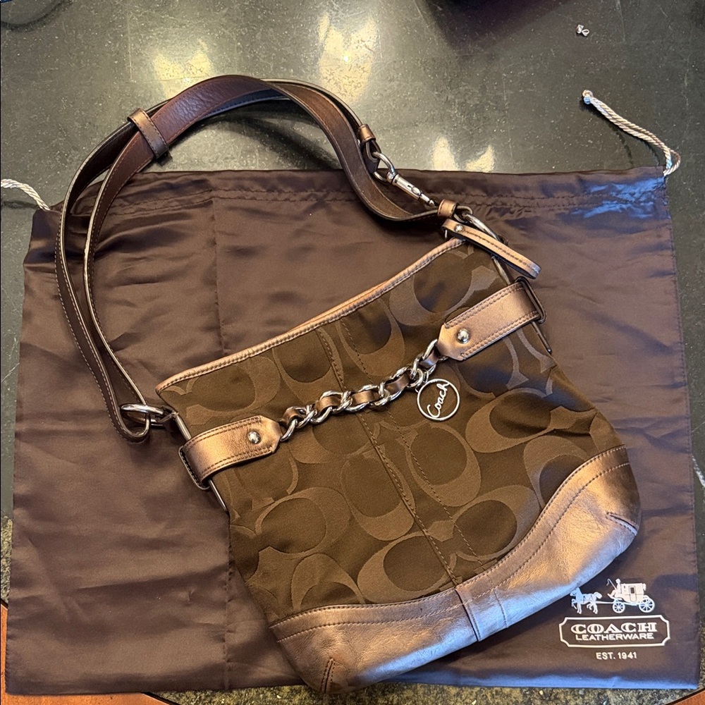 Vintage Coach Brown and Tan Chain Shoulder Bag